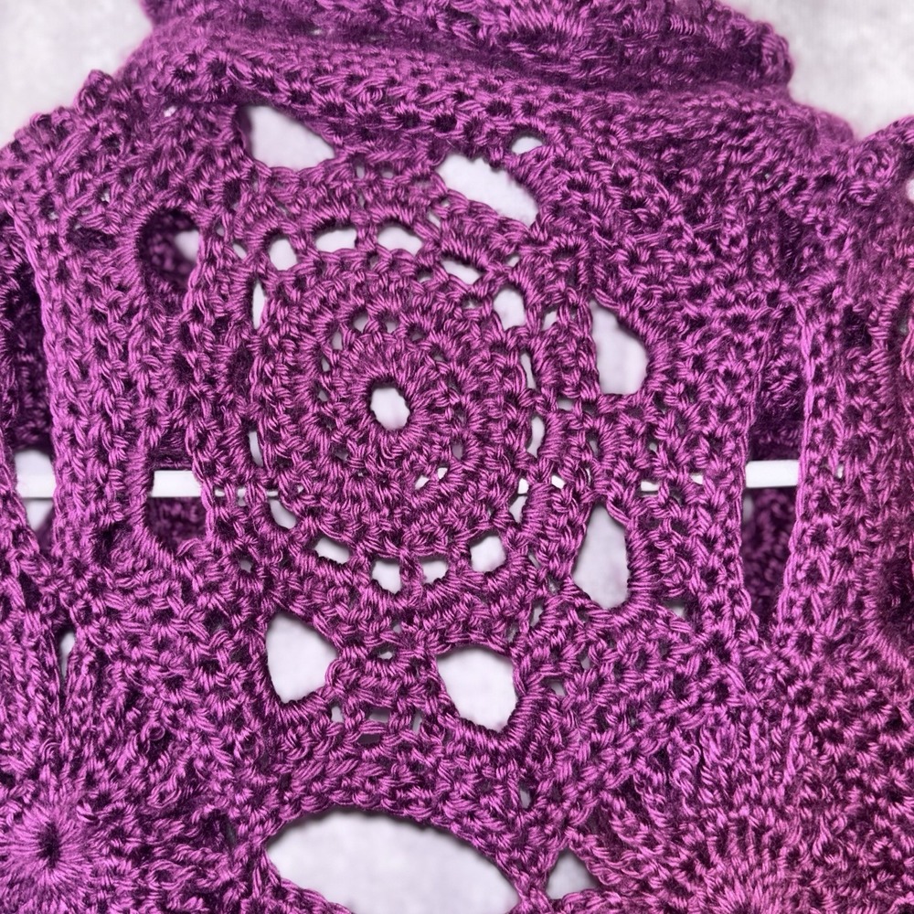 100% Handmade Large Purple Willow Granny Square Cardigan Ruffle Bell‎ Sleeves - Picture 10 of 12